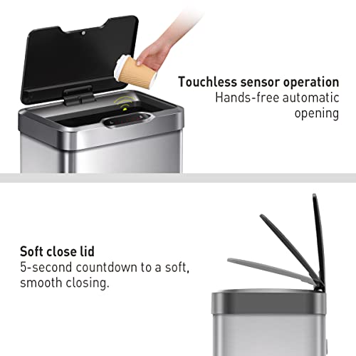 Touchless Motion Sensor Trash Can 50 Liter 13.2 Gallon Stainless Steel