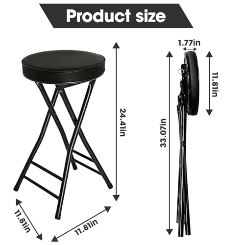 24-Inch Folding Bar Stool with Padded PU Leather Seat, Portable Tall Chair