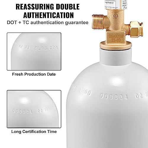 5 lbs Aluminum CO2 Tank with CGA320 Valve & Adjustable Pressure
