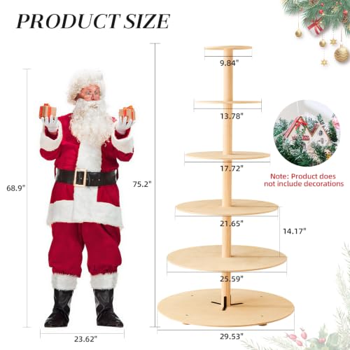 6-Tier Wooden Christmas Tree with Shelves - Holiday Village Display Stand