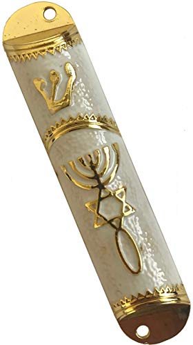 Messianic Seal Mezuzah Case - 4.1 Inch Handcrafted Zinc Alloy with Scroll