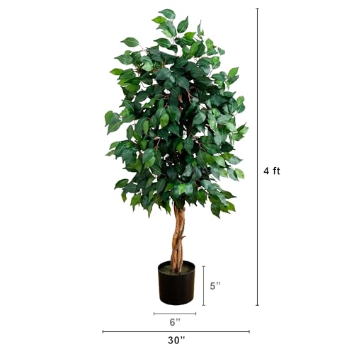 4 ft Artificial Triple Trunk Ficus Tree - Lifelike Faux Plant