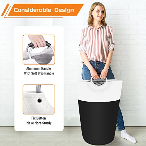 BlissTotes 90L Large Laundry Basket, Freestanding Collapsible Hamper with Aluminum Handles, Black Waterproof Fabric