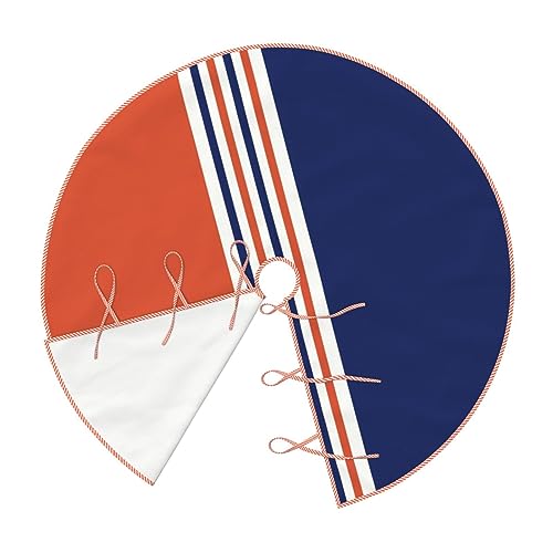 MIZIBAO Christmas Tree Skirt 36 Inch Navy Blue & Orange Stripes (Navy/Orange) - Premium Faux Linen