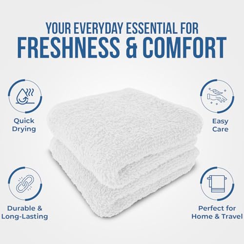 Dan River 24-Pack Cotton Washcloths Set - 12x12 Quick Dry White Face Towels
