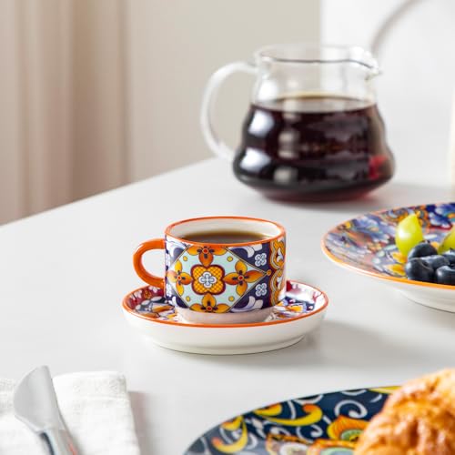 Vancasso Bohemian 2.5oz Stackable Espresso Cup Set of 4 with Saucers