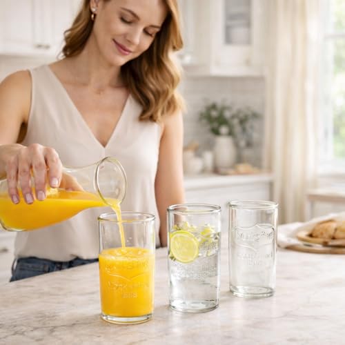 16 oz Mason Jar Drinking Glasses - Set of 6 Vintage Glass Tumblers
