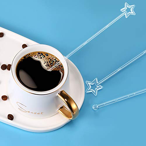 Honoson 100 Pcs Clear Star Plastic Drink Stirrers - Cocktail & Coffee Swizzle Sticks