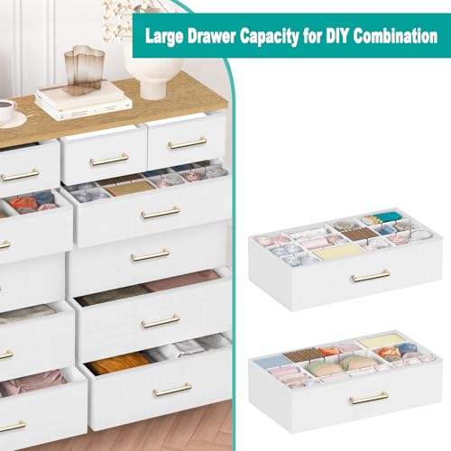 12-Drawer Bedroom Dresser, Wide Fabric Storage Chest with Wood Top