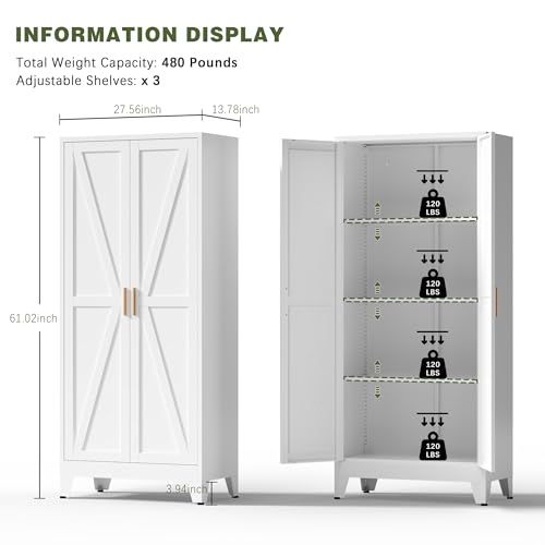 61-Inch Farmhouse Storage Cabinet with 2 Barn Doors and Adjustable Shelves