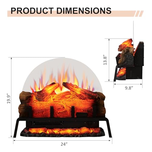 24-Inch Electric Fireplace Log Set Insert with Heater and Crackling Sound