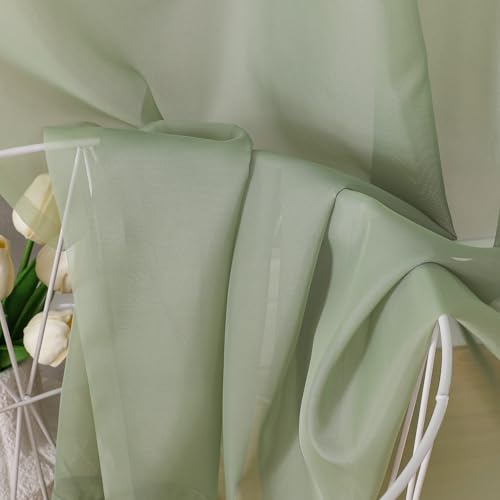 Sage Green Sheer Voile Window Curtains - 2 Panel Set, 42 x 84 Inches