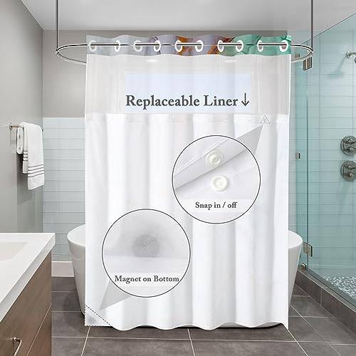 Gibelle Non-Slip Bathroom Set with Shower Curtain (72x74") & Bath Rug