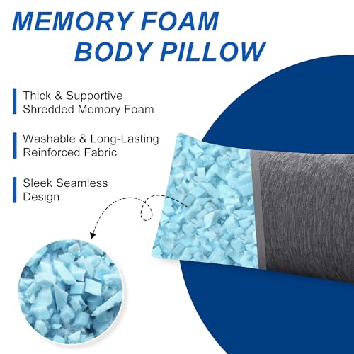 Cooling Body Pillow - 20x60 Inch Memory Foam for Side Sleepers