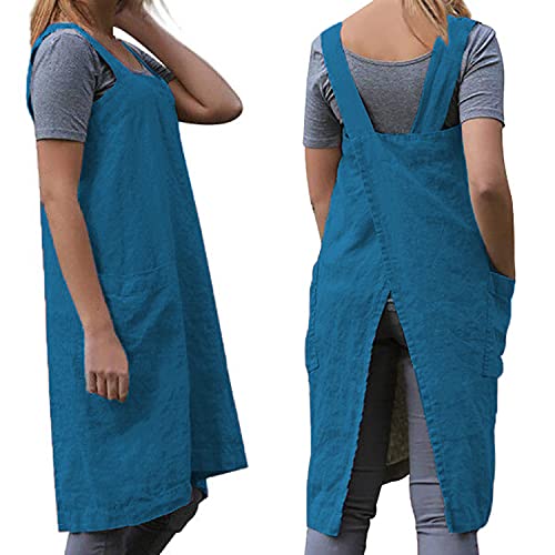 Cross Back Pinafore Apron with Large Pockets for Cooking and Gardening