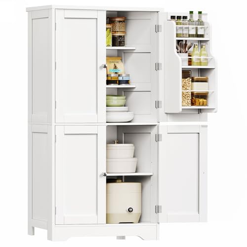 51-Inch Tall Pantry Storage Cabinet with Adjustable Shelves and 4 Doors