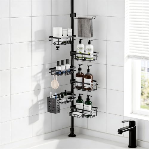 6-Tier Tension Pole Shower Caddy, Adjustable Corner Bathroom Storage Rack