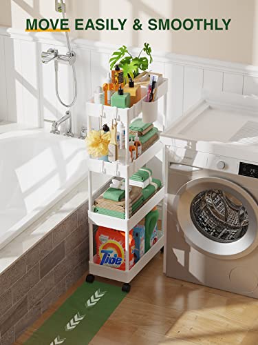 4-Tier Slim Rolling Storage Cart, 7.1" Narrow Mobile Utility Organizer, White