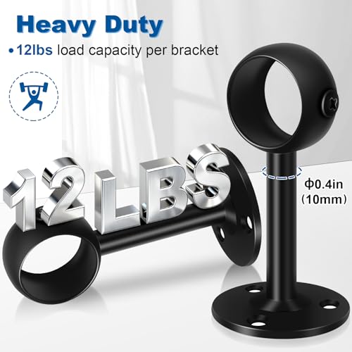 Heavy Duty Ceiling Curtain Rod Brackets, 4 Pack Black Holders for 1.25-Inch