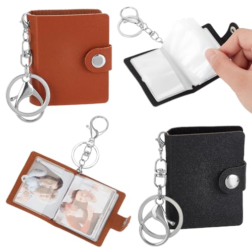 4 Pack 2.5-Inch Mini Photo Album Keychain Leather Pocket Photo Holder