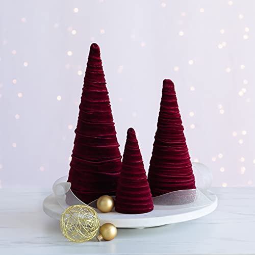 Set of 3 Burgundy Velvet Trees - Holiday Decor, Handmade Craftsmanship