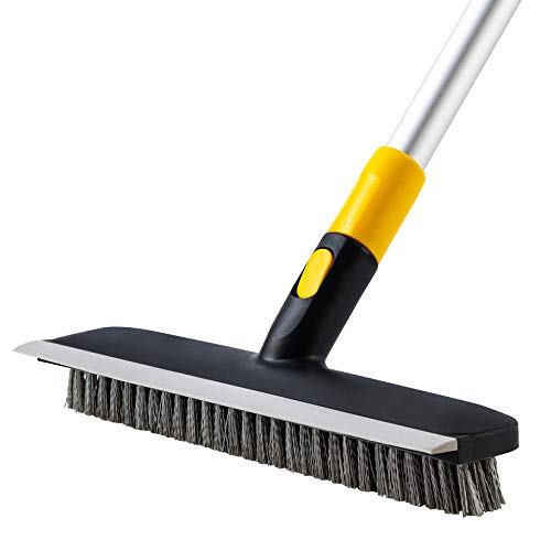 2-in-1 Floor Scrub Brush with Squeegee & Telescopic Handle, 56 Inch