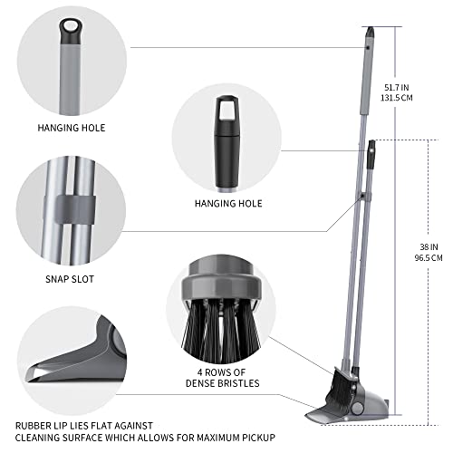 Upright Broom and Dustpan Set with 51.7-Inch Adjustable Long Handle