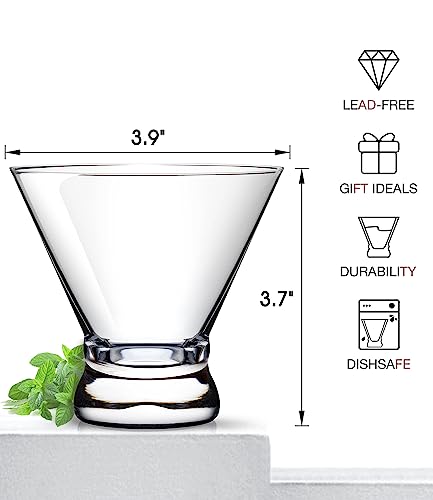 Stemless Martini Glasses Set of 4, 8oz Crystal Cocktail Coupe Glasses