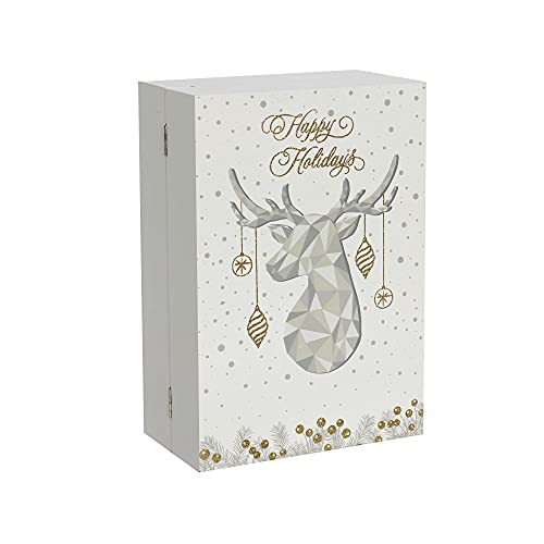 Pioneer-Effort Wooden Advent Calendar with LEDs, White & Gold – 24-Drawer Countdown Decor