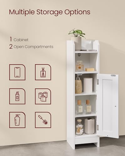 Narrow Bathroom Storage Floor Cabinet with Door & Adjustable Shelves