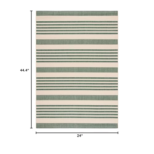 SAFAVIEH Courtyard Collection 2' x 3'7" Beige/Dark Green CY6062 Nautical Coastal Stripe Indoor/ Outside Waterproof Easy cleansingPatio Backyard Mudroom Accent Mat