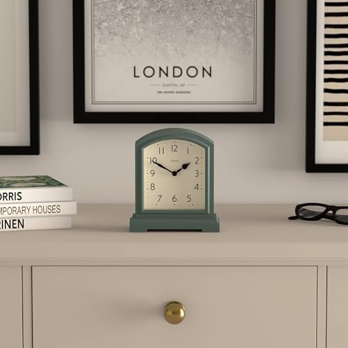 Modern Arch Top Mantel Clock - Asparagus Green Contemporary Desk Clock