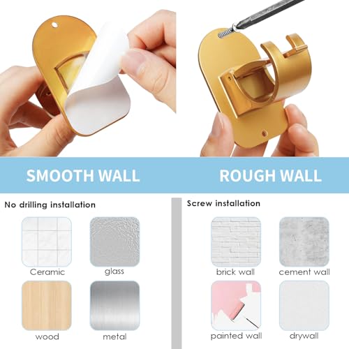 No-Drill Self-Adhesive Curtain Rod Brackets - 4PCS Gold Wall Hangers