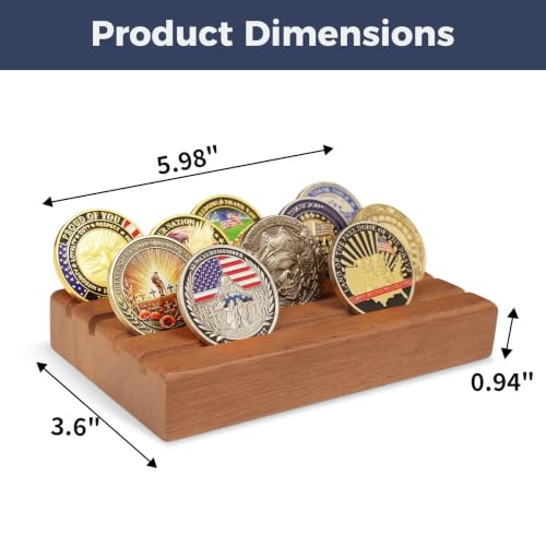 4-Row Solid Wood Challenge Coin Display Stand - Walnut Finish