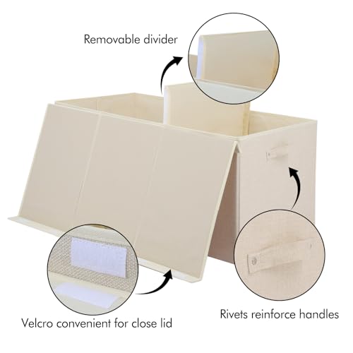 Extra Large 167L Toy Chest with Lid and Removable Divider, Linen Beige