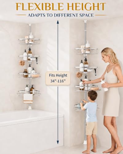 Rustproof Shower Corner Caddy Organizer with 4 Adjustable Shelves