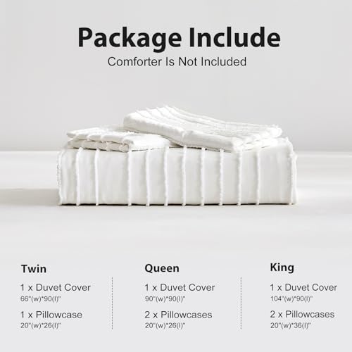 White Boho Tufted Duvet Cover Set King - 3-Piece Soft Microfiber Bedding