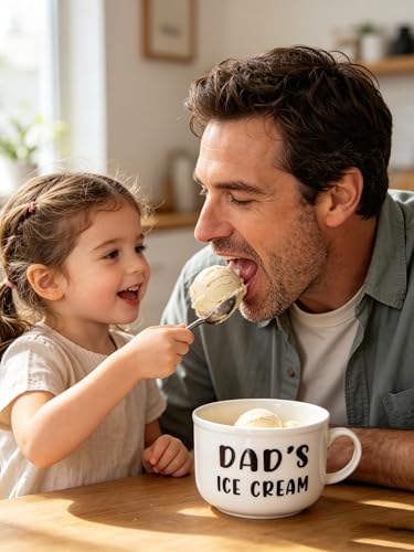 Dad Ice Cream Bowl Set with Engraved Spoon – Ceramic Bowl & Stainless Steel Ice Cream Shovel Gift
