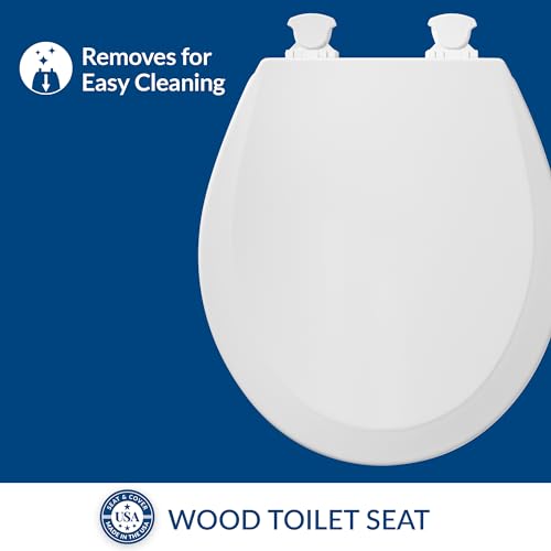 Bemis Round Enameled Wood Toilet Seat with Easy Clean Hinges, White
