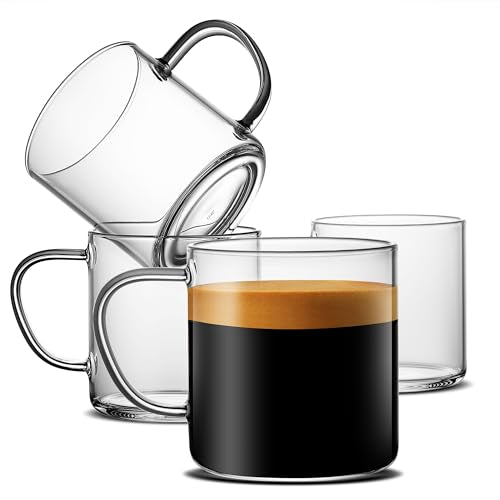 14 oz Clear Glass Coffee Mugs Set of 4 - Modern Borosilicate Tea & Drinkware