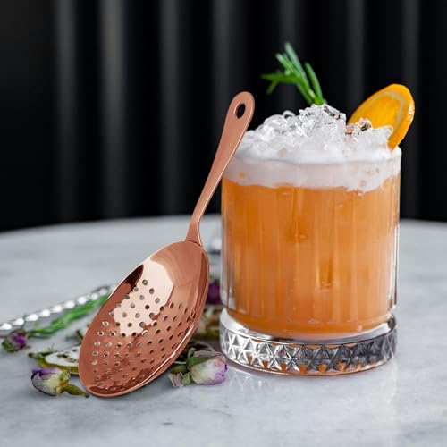 Copper Julep Strainer - 304 Stainless Steel Cocktail Strainer with Rounded Handle, Professional Bar Tool