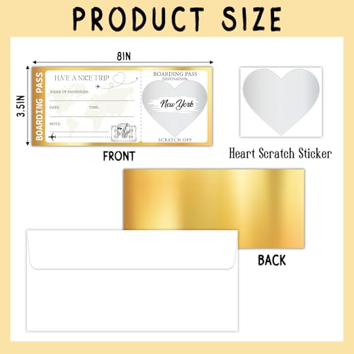 ZEDEV 2-Pack Surprise Travel Boarding Pass Scratch & Reveal Gift Set with Envelopes