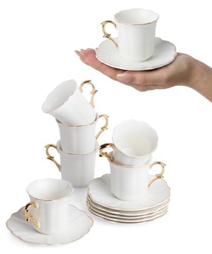 Brew To A Tea White Porcelain Espresso Cups Set 6 x 3 oz Small Coffee Mugs