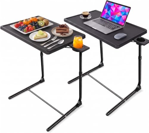 Adjustable Folding TV Tray Table Set of 2 with Cup Holder for Sofa or Bed