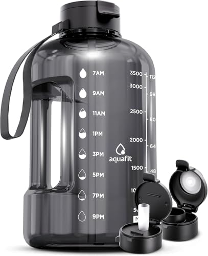 1 Gallon Water Bottle with Time Marker 128 oz Jug with Straw and Lids Gray