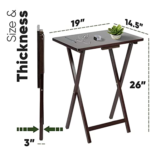 Folding TV Tray Table Set of 2, Solid Wood Portable Snack Tables, Espresso