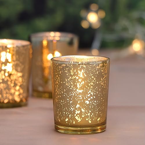 Gold Mercury Glass Votive Candle Holders - 24 Pack for Weddings & Parties