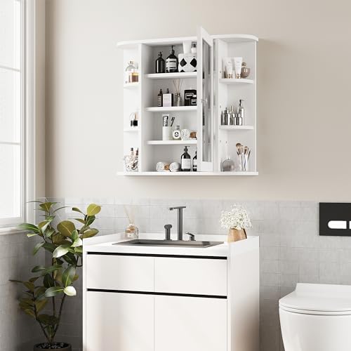 Shintenchi Wall-Mounted Bathroom Medicine Cabinet with Mirror - White