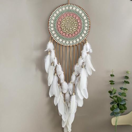 Large Handmade Dream Catcher Wall Hanging with White Feathers 12 Inch