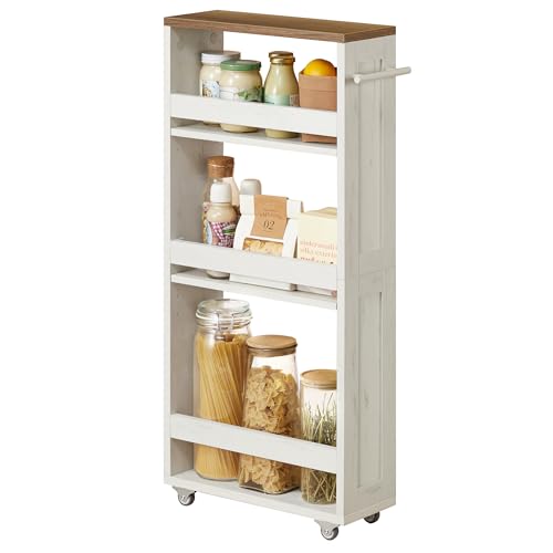 4-Tier Slim Slide-Out Storage Cart with Wheels for Kitchen and Bathroom
